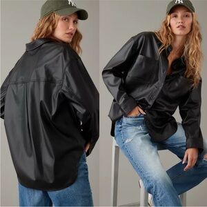 American Eagle Women’s Leather Style Shacket Collared Shirt